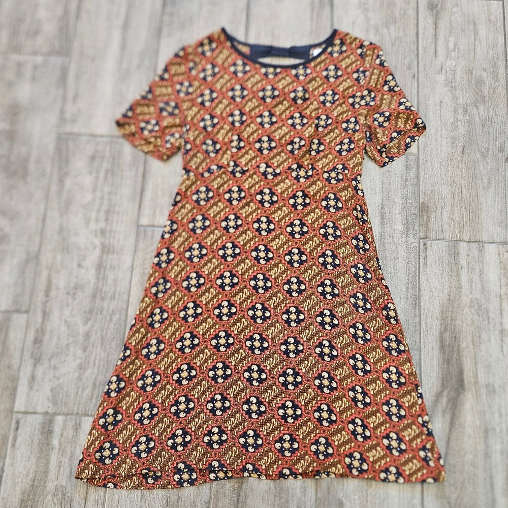 Claudie Pierlot Dress Size 38 Silk Geometric Mod Bow Mini Shift French Retro